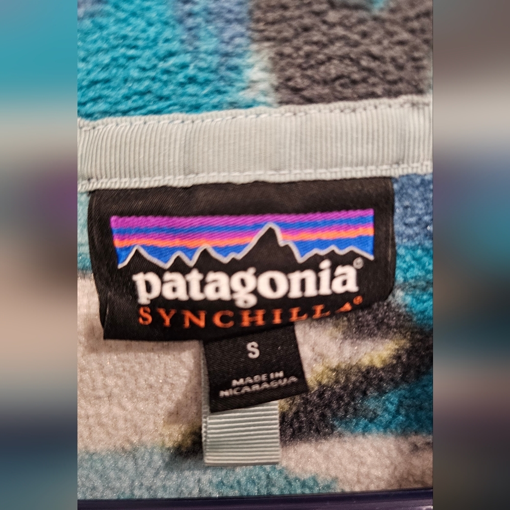 **Rare** Patagonia Women's Synchilla Snap-T Fleece Blue Cream Aztec--Size Small - Picture 5 of 8